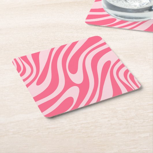 Groovy Pink Wavy Loops Retro Modern Abstract Kartonnen Onderzetters (Schuin)