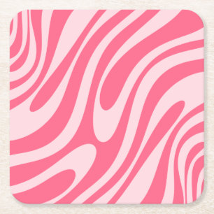 Groovy Pink Wavy Loops Retro Modern Abstract Kartonnen Onderzetters