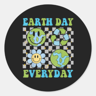 Groovy Planet Recyclen Earth Day elke dag Mannen v Ronde Sticker
