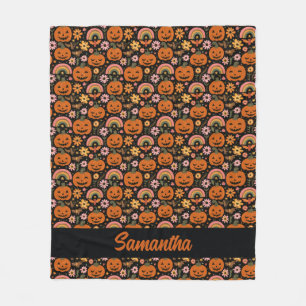Groovy Pompoen en Regenboog Halloween Bloemen Fleece Deken