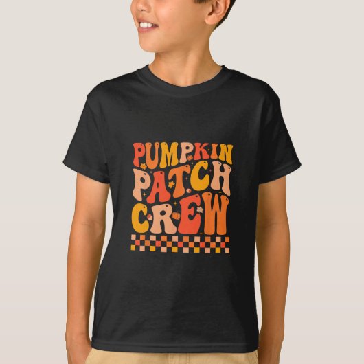 Groovy Pompoen Patch Bemanning Herfst Sfeer Herfst T-shirt (Voorkant)