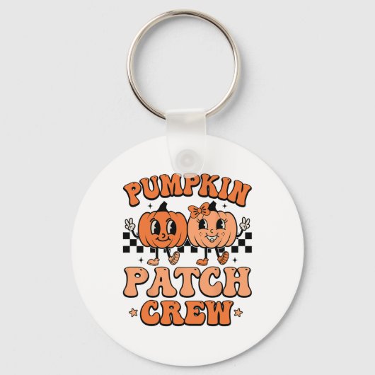 Groovy Pompoen Patch Crew Squad Thanksgiving Herfs Sleutelhanger (Voorkant)