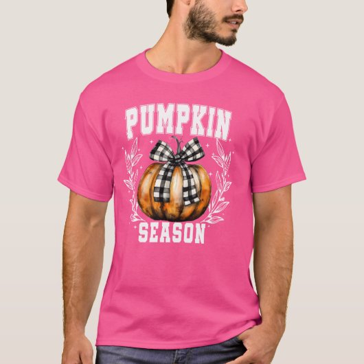 Groovy Pompoen Seizoen Coquette Plaid Bow Herfst d T-shirt (Voorkant)