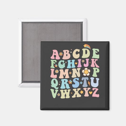 Groovy Pre K Kleuterschool Alphabet ABC Retro Magneet (Voorkant / Achterkant)