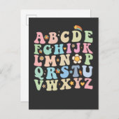 Groovy Pre K Kleuterschool Alphabet ABC Retro Uitnodiging Briefkaart (Voorkant / Achterkant)