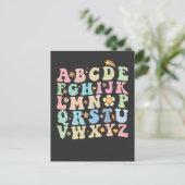 Groovy Pre K Kleuterschool Alphabet ABC Retro Uitnodiging Briefkaart (Staand voorkant)