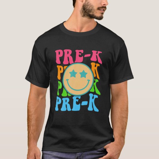 Groovy Pre-K Vibes Face Retro Teachers Kinder Teru T-shirt (Voorkant)