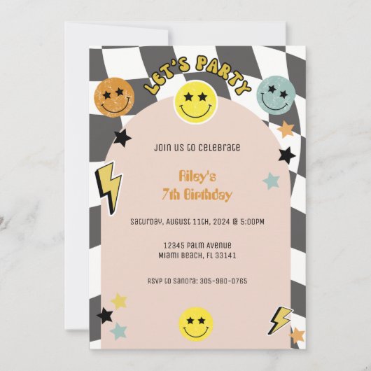 Groovy Preppy Y2K Happy Face Retro Verjaardag Kaart (Voorkant)