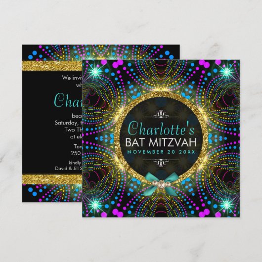 Groovy Princess Mint Pink Blacklight Bat Mitzvah Kaart (Voorkant / Achterkant)