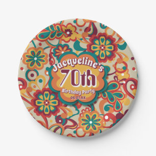 Groovy Psychedelic 60s 70s Floral Birthday Papieren Bordje