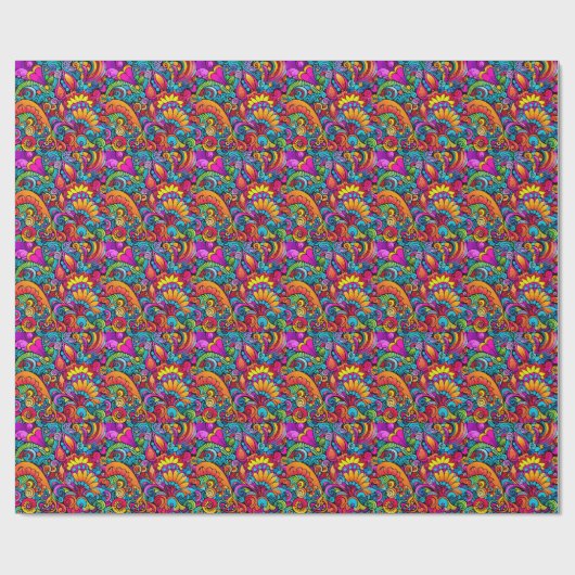 Groovy Psychedelic Floral Cadeaupapier (Vlak)