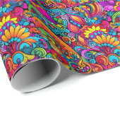 Groovy Psychedelic Floral Cadeaupapier (Rol Hoek)