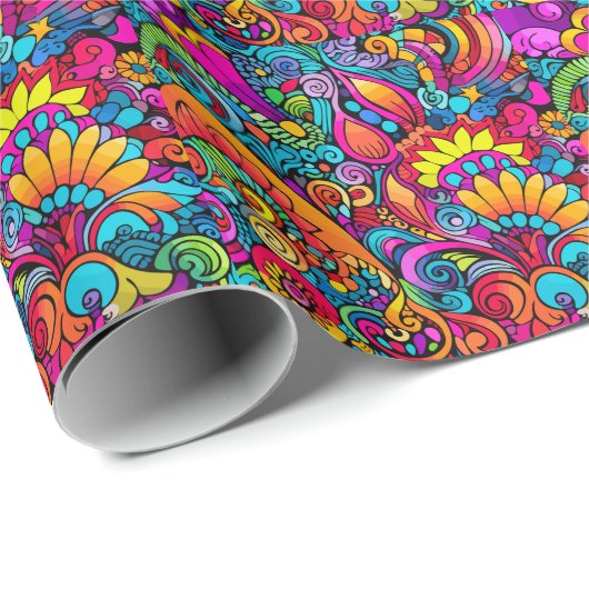Groovy Psychedelic Floral Cadeaupapier (Rol Hoek)