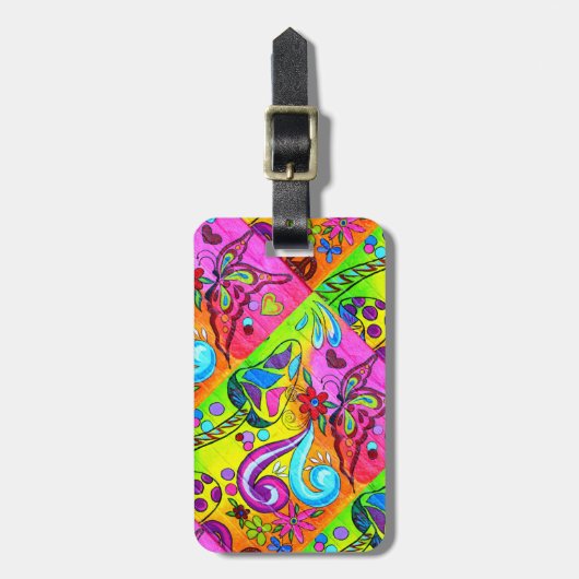 groovy psychedelic hippie kleuren bagagelabel (Voorkant verticaal)
