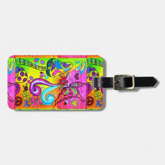 Groovy psychedelic hippie kleuren Thunder_Cove Bagagelabel (Voorkant horizontaal)