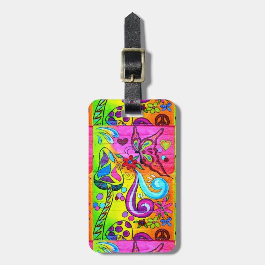 Groovy psychedelic hippie kleuren Thunder_Cove Bagagelabel (Voorkant verticaal)