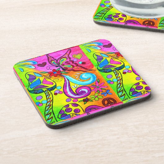 groovy psychedelic magische paddenstoelen onderzet onderzetter (Linkerzijde)