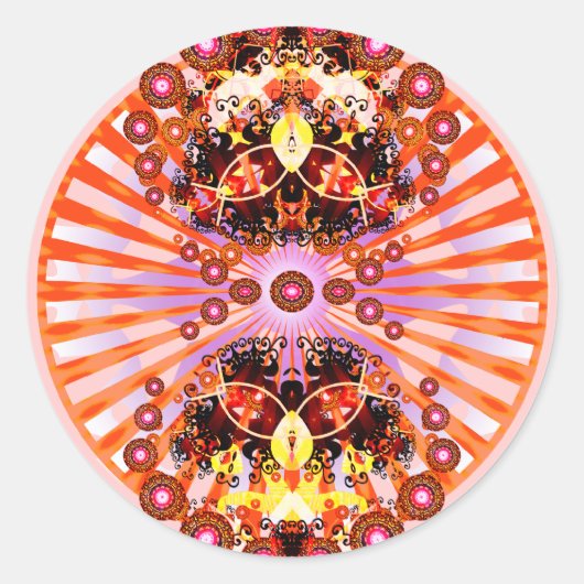 Groovy Psychedelic Mandala Ronde Sticker (Voorkant)