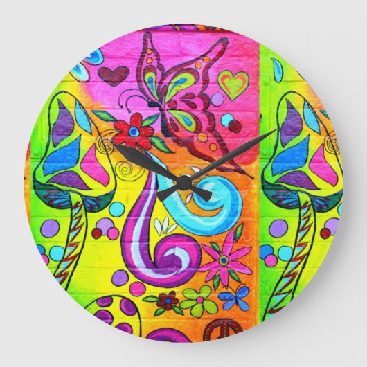 groovy psychedelic musahroom en vlinderklok grote klok (Voorkant)