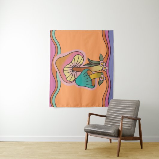 Groovy Psychedelic Mushroom 60s Hippie Retro Wandkleed (In situ)