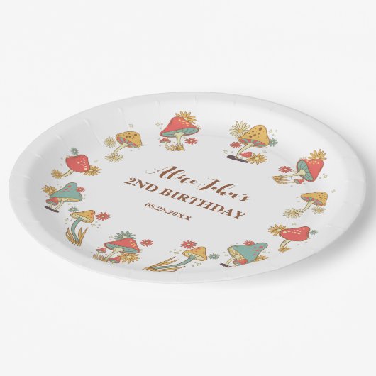 Groovy Psychedelic Mushroom Kids Verjaardag Papieren Bordje (Gekanteld)