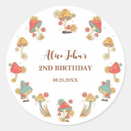 Groovy Psychedelic Mushroom Kids Verjaardag Ronde Sticker