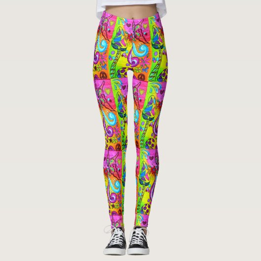 groovy psychedelic paddenstoelen leggings (Voorkant)
