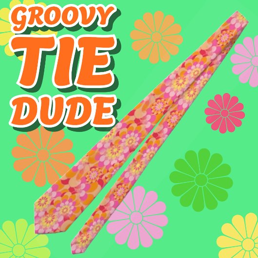 Groovy Psychedelic Pink Oranje Hippy Flower Stropdas
