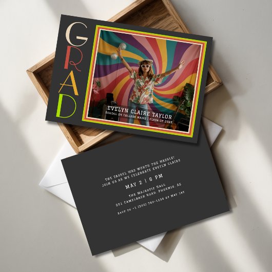 Groovy Psychedelic Retro Daisy Foto Afstuderen Kaart