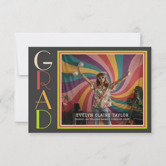 Groovy Psychedelic Retro Daisy Foto Afstuderen Kaart (Voorkant)