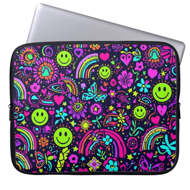 Groovy Psychedelic Smiley Face Laptop Sleeve - 70s (Voorkant)