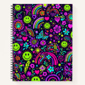 Groovy Psychedelic Smiley Face Notebook - Retro 70 Notitieboek (Voorkant)