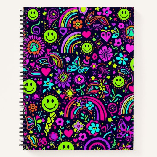 Groovy Psychedelic Smiley Face Notebook - Retro 70 Notitieboek (Voorkant)