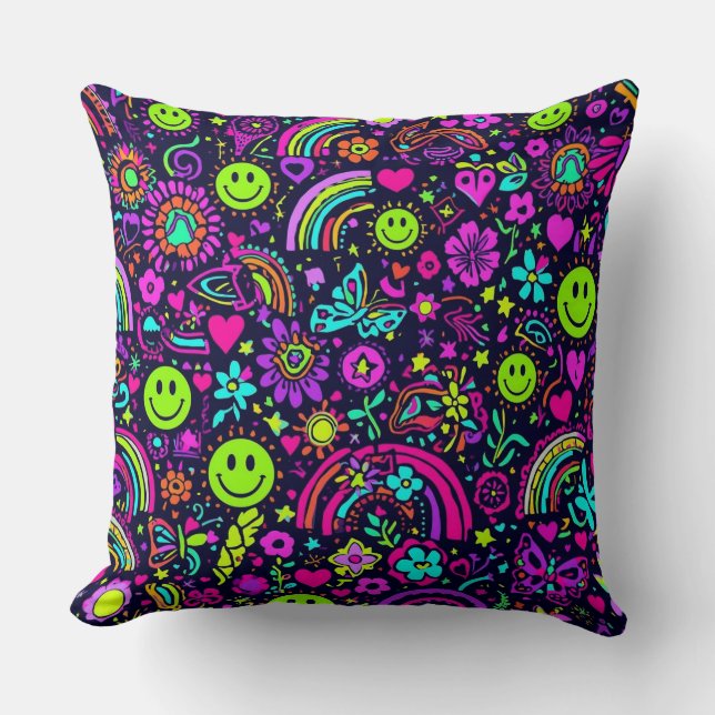 Groovy Psychedelic Smiley Face Throw Pillow Kussen (Voorkant)