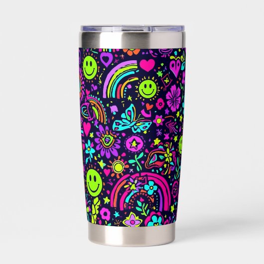 Groovy Psychedelic Smiley Face Tumbler - Retro 70s Geïsoleerde Drinkbeker (Voorkant)