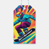 Groovy Psychedelic Teen Snowboarder Verjaardag Cadeaulabel (Voorkant)