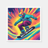 Groovy Psychedelic Teen Snowboarder Verjaardag Servet (Voorkant)