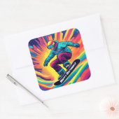 Groovy Psychedelic Teen Snowboarder Verjaardag Vierkante Sticker (Envelop)