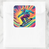 Groovy Psychedelic Teen Snowboarder Verjaardag Vierkante Sticker (Tas)