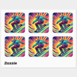 Groovy Psychedelic Teen Snowboarder Verjaardag Vierkante Sticker