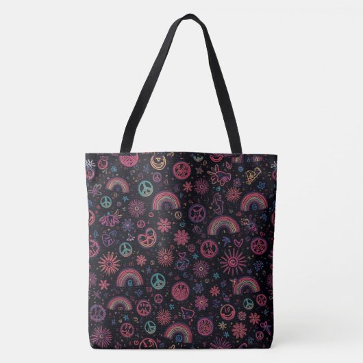 Groovy Psychedelic Tote Bag | 70s Rainbow & Smiley (Voorkant)