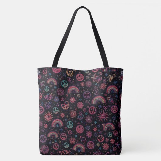 Groovy Psychedelic Tote Bag | 70s Rainbow & Smiley (Achterkant)