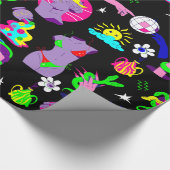 Groovy psychedelische Medusa disco zwart Cadeaupapier (Hoek)