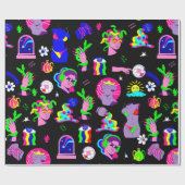 Groovy psychedelische Medusa disco zwart Cadeaupapier (Vlak)