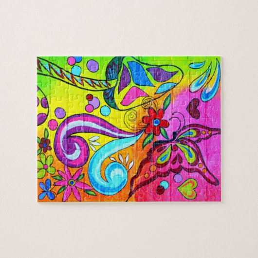 groovy psychedelische paddenstoel puzzel legpuzzel (Horizontaal)