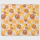 Groovy psychedelische Retro Smiley Checkerboard, Cadeaupapier (Vlak)