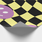 Groovy psychedelische Retro Smiley Checkerboard, Cadeaupapier (Hoek)