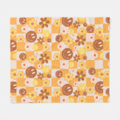 Groovy psychedelische Retro Smiley Checkerboard, Fleece Deken (Voorkant (Horizontaal))
