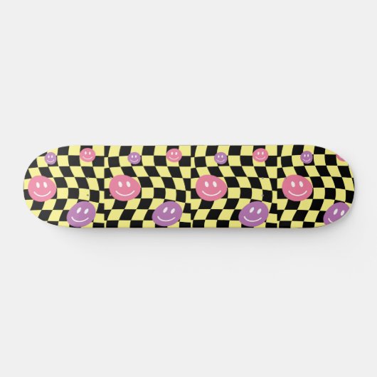 Groovy psychedelische Retro Smiley Checkerboard, Persoonlijk Skateboard (Horizontaal)