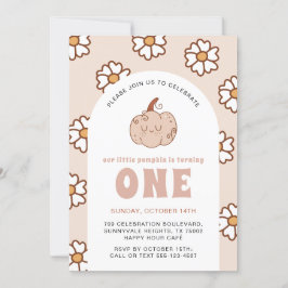 Groovy Pumpkin Daisies Retro Boho Eerste Verjaarda Kaart
